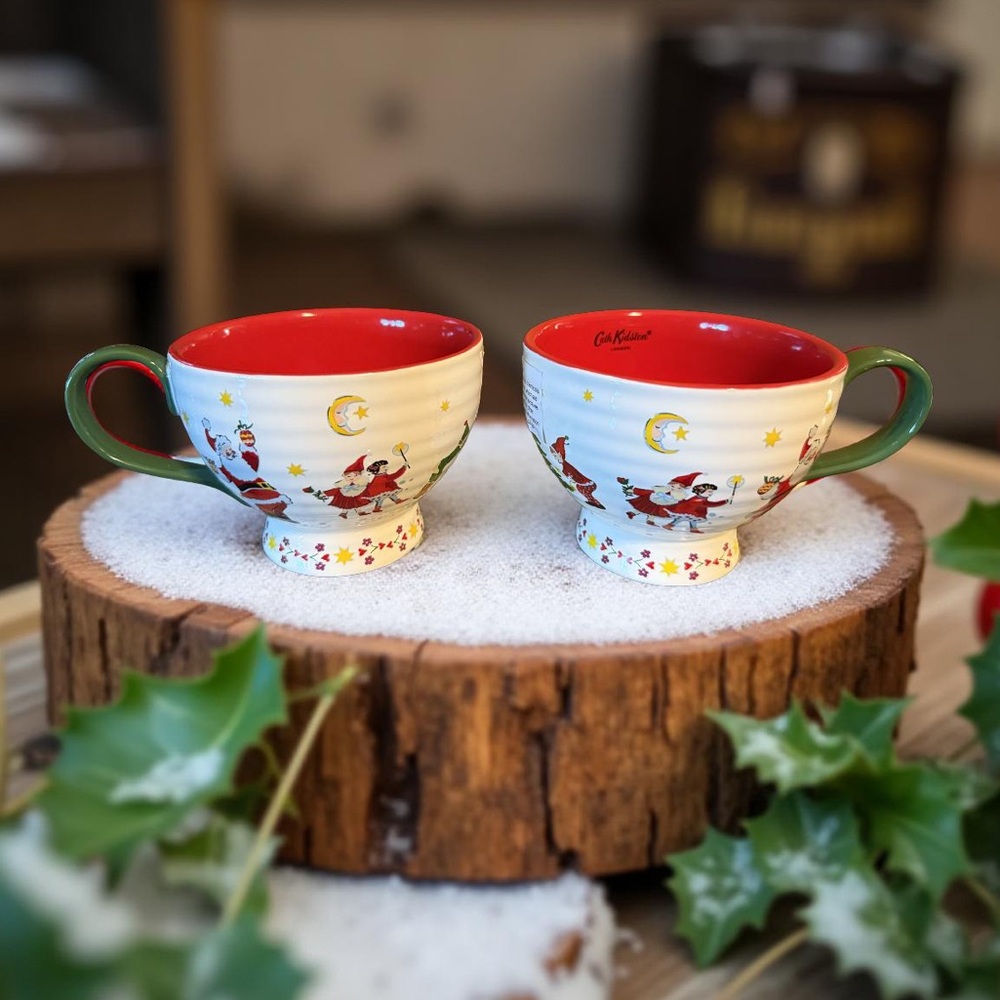 Cath Kidston NWT Set of 2  Classic Cath Festive Santa & Elf Stoneware Mugs